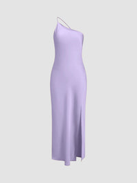 Celine Satin Dress with Side Split in Green