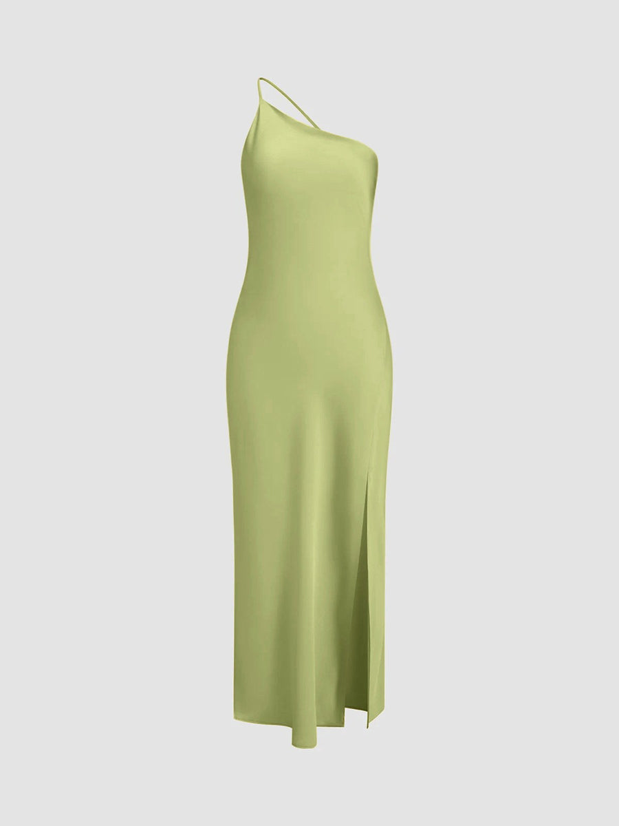 Celine Satin Dress with Side Split in Green