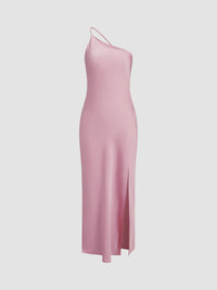 Celine Satin Dress with Side Split in Pink