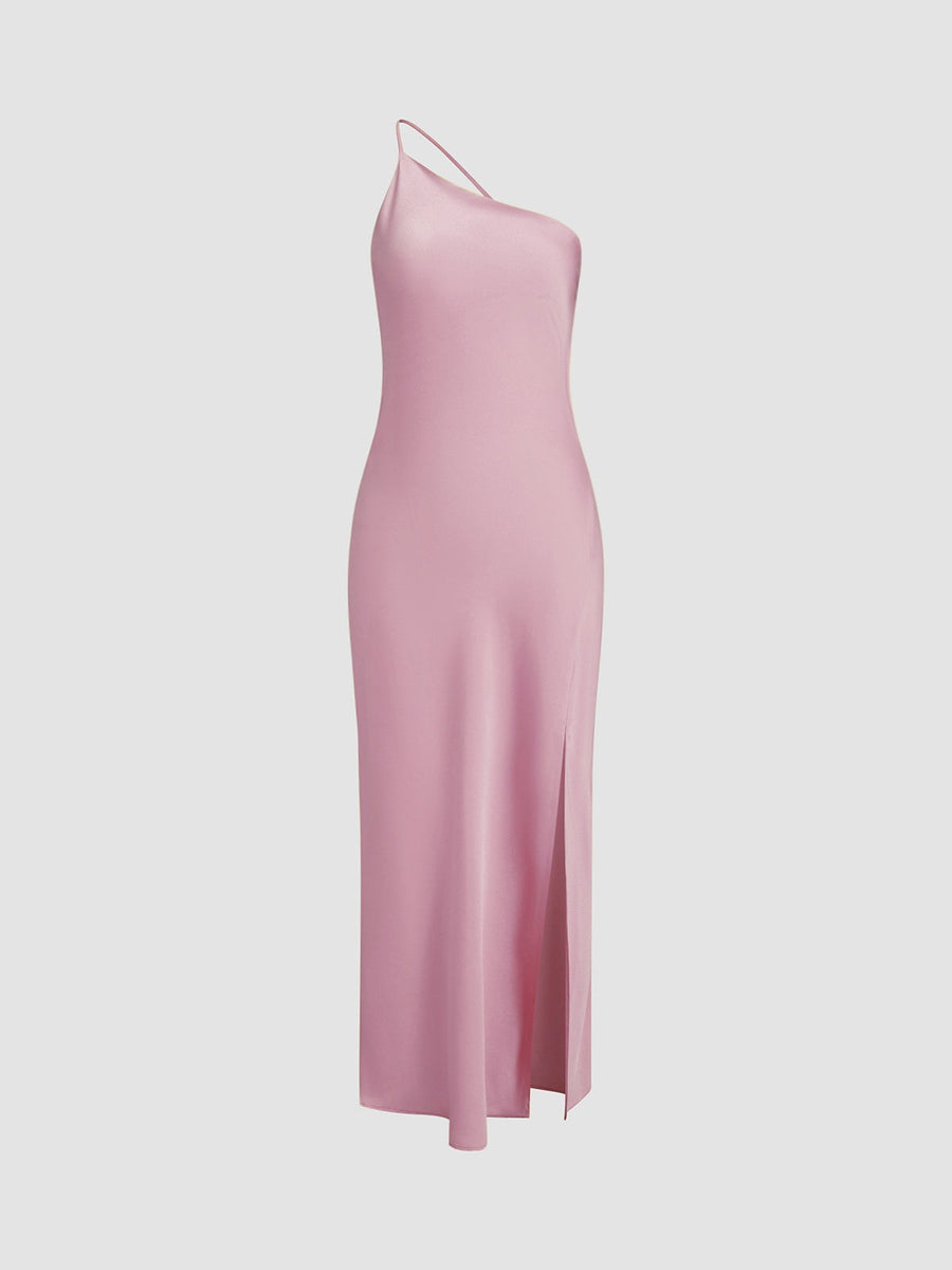 Celine Satin Dress with Side Split in Pink