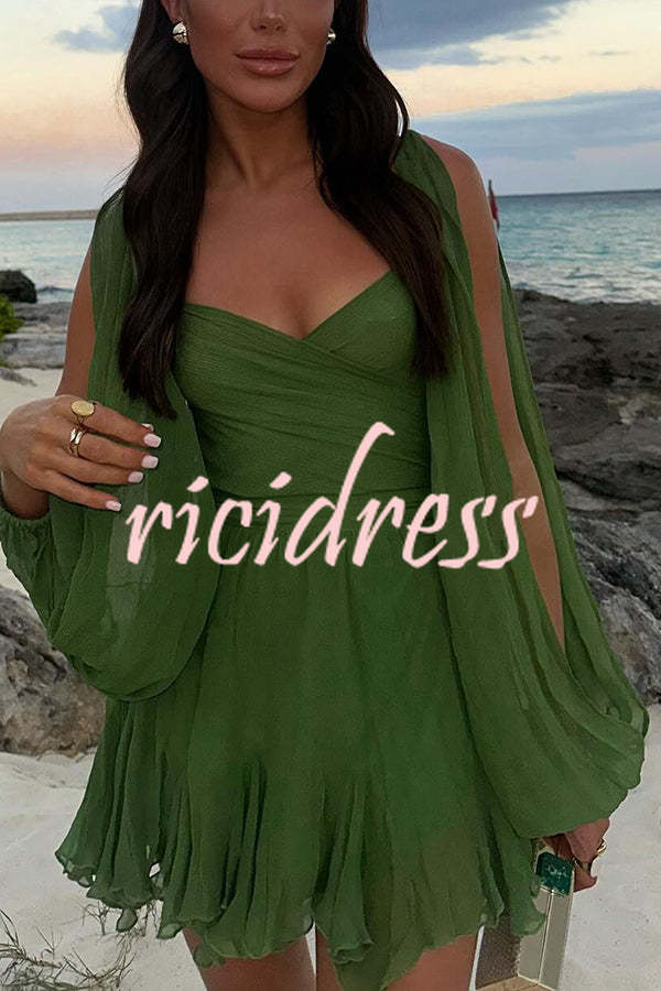 Worthy of Praise Chiffon Long Balloon Slit Sleeve Back Lace-up Mini Dress
