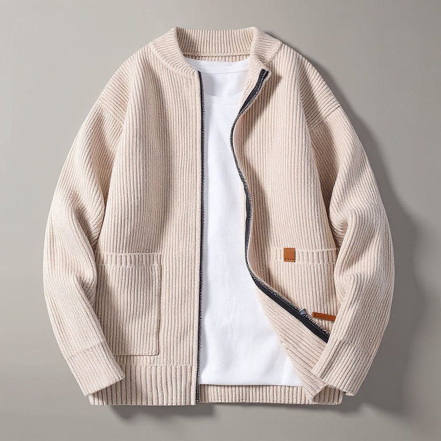Charlie Ribbed Knit Cardigan in Beige