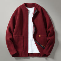 Charlie Ribbed Knit Cardigan in Crimson