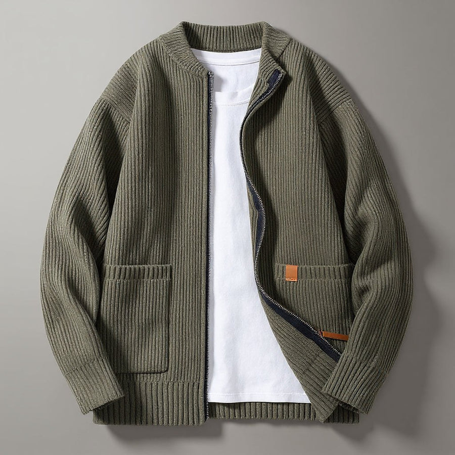 Charlie Ribbed Knit Cardigan in Emerald