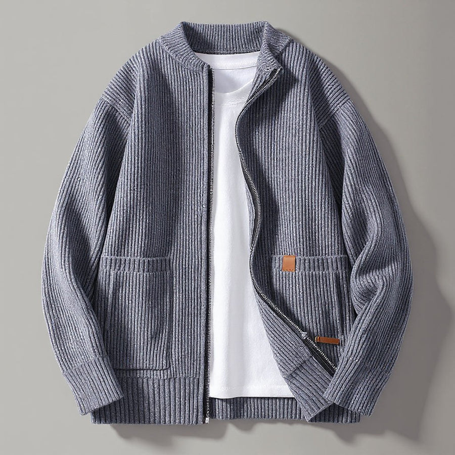 Charlie Ribbed Knit Cardigan in Slate Gray