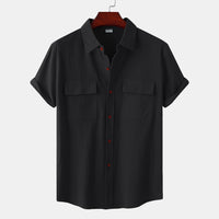 Charlotte Casual Shirt with Short Sleeve and Chest Pocket in Black