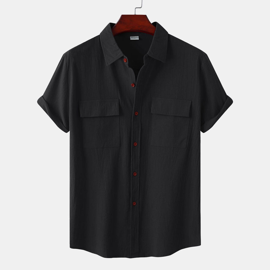 Charlotte Casual Shirt with Short Sleeve and Chest Pocket in Black