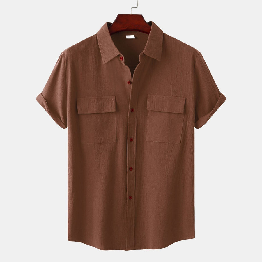 Charlotte Casual Shirt with Short Sleeve and Chest Pocket in Brown