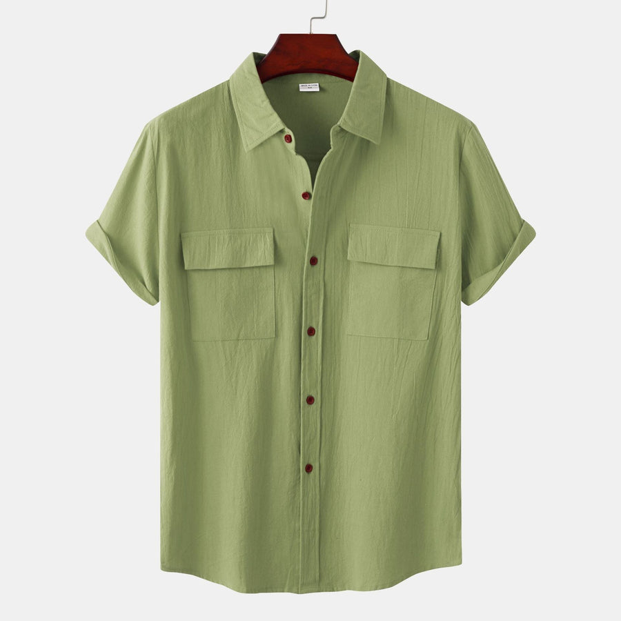 Charlotte Casual Shirt with Short Sleeve and Chest Pocket in Dark Green
