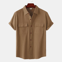 Charlotte Casual Shirt with Short Sleeve and Chest Pocket in Khaki