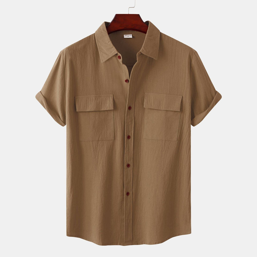 Charlotte Casual Shirt with Short Sleeve and Chest Pocket in Khaki