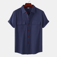 Charlotte Casual Shirt with Short Sleeve and Chest Pocket in Navy