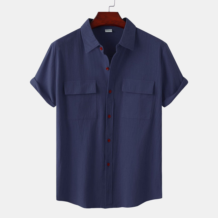 Charlotte Casual Shirt with Short Sleeve and Chest Pocket in Navy