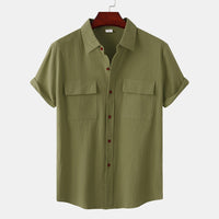 Charlotte Casual Shirt with Short Sleeve and Chest Pocket in Olive Green