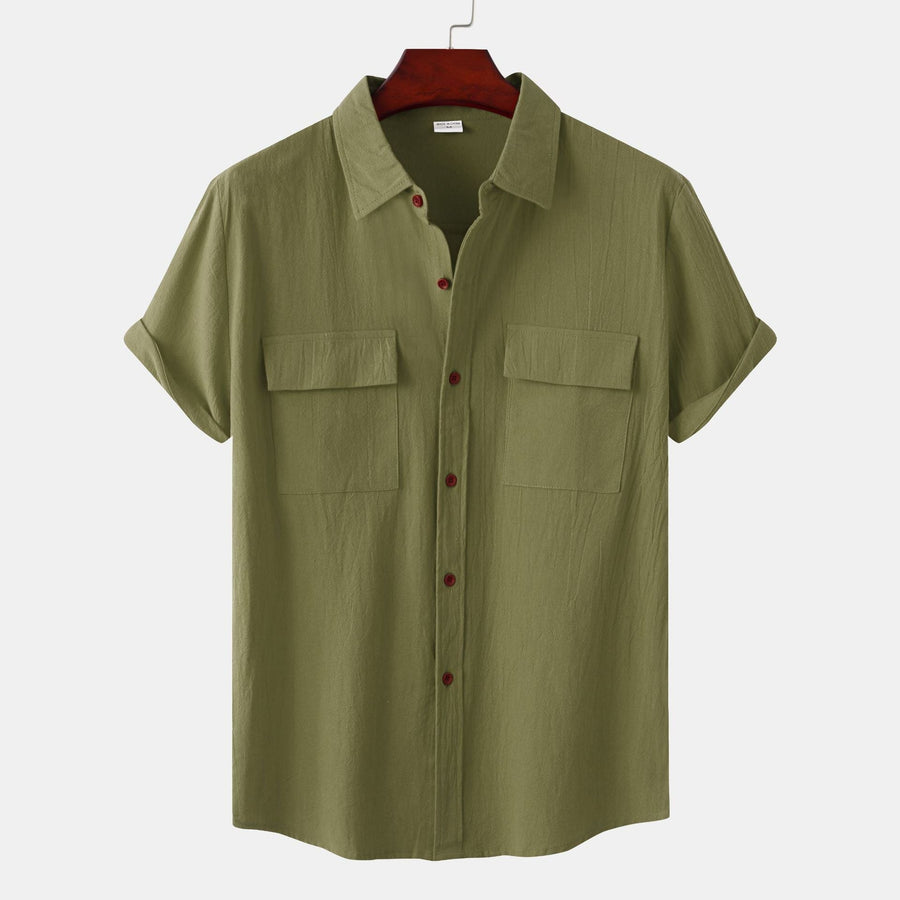 Charlotte Casual Shirt with Short Sleeve and Chest Pocket in Olive Green