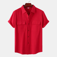 Charlotte Casual Shirt with Short Sleeve and Chest Pocket in Red