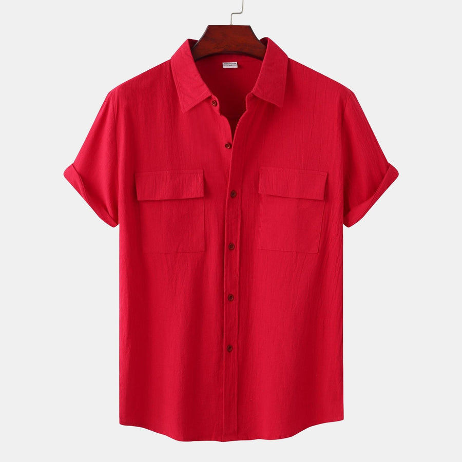 Charlotte Casual Shirt with Short Sleeve and Chest Pocket in Red