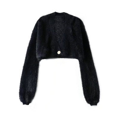 Charlotte Knit Cardigan with V-Neck in Black