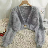 Charlotte Knit Cardigan with V-Neck in Grey