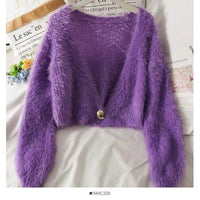 Charlotte Knit Cardigan with V-Neck in Purple