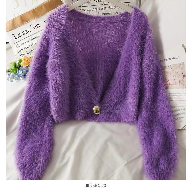 Charlotte Knit Cardigan with V-Neck in Purple