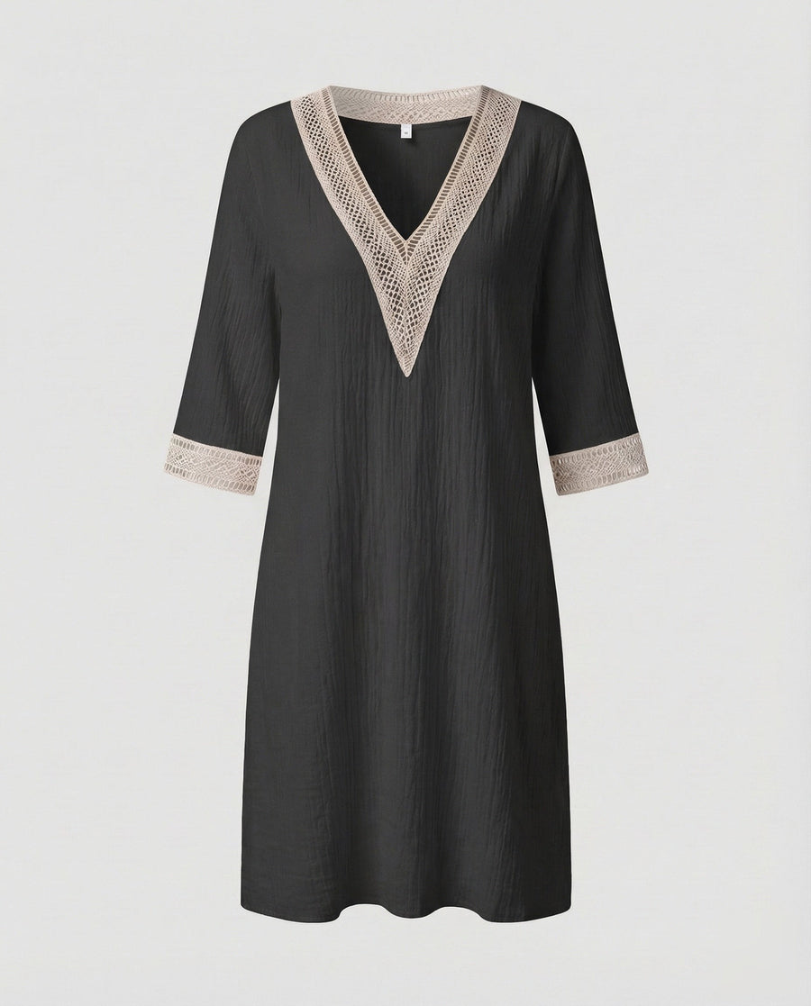Charlotte Linen Midi Dress in Black