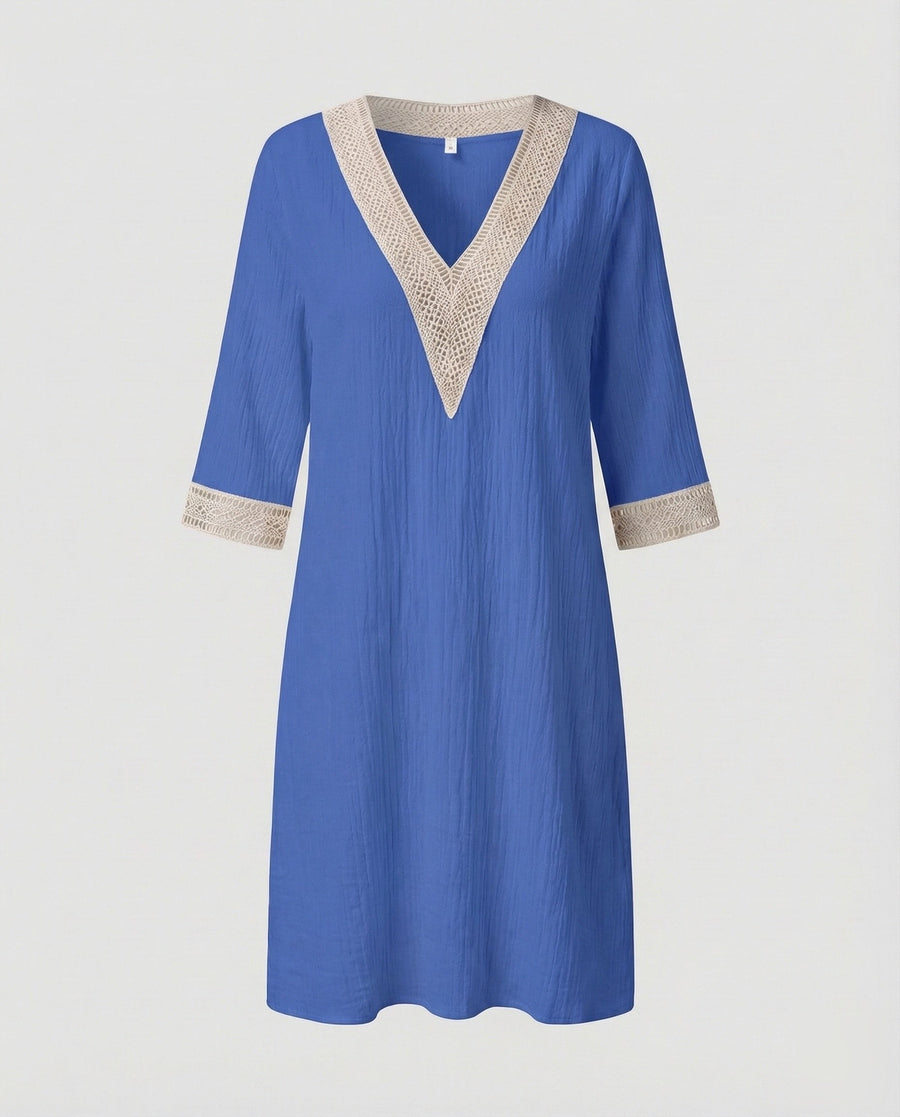 Charlotte Linen Midi Dress in Blue