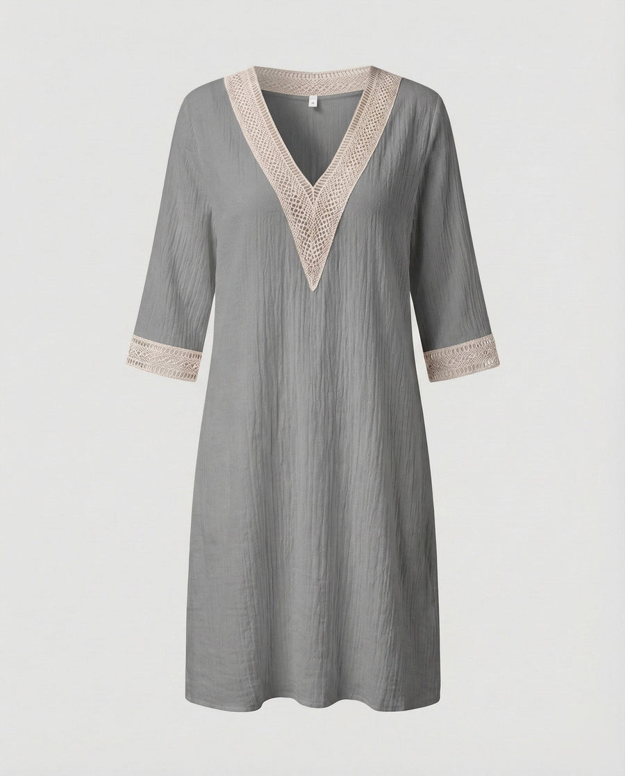 Charlotte Linen Midi Dress in Grey