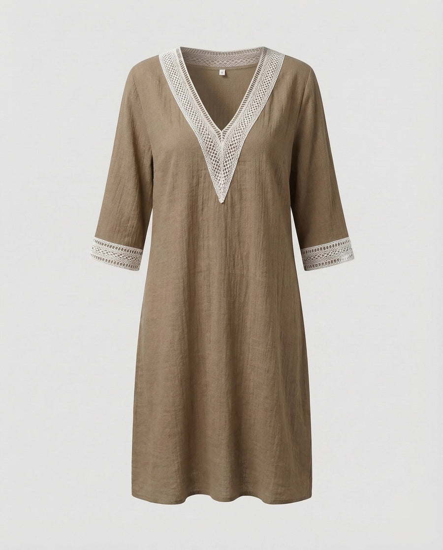 Charlotte Linen Midi Dress in Khaki