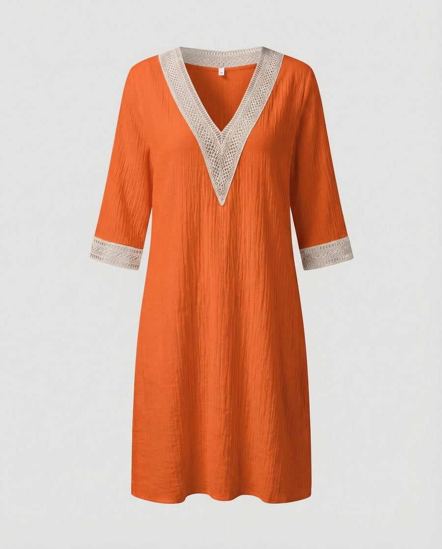 Charlotte Linen Midi Dress in Orange