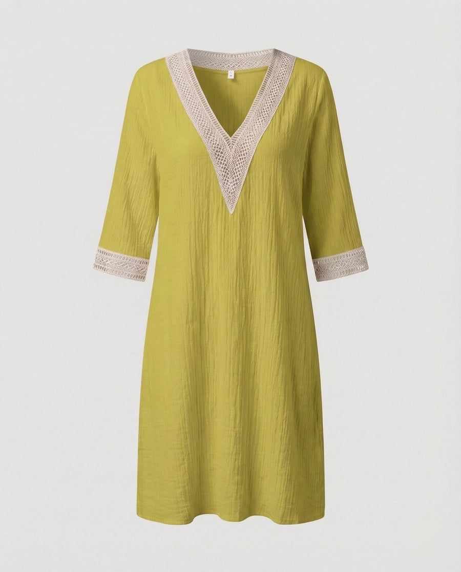 Charlotte Linen Midi Dress in Yellow