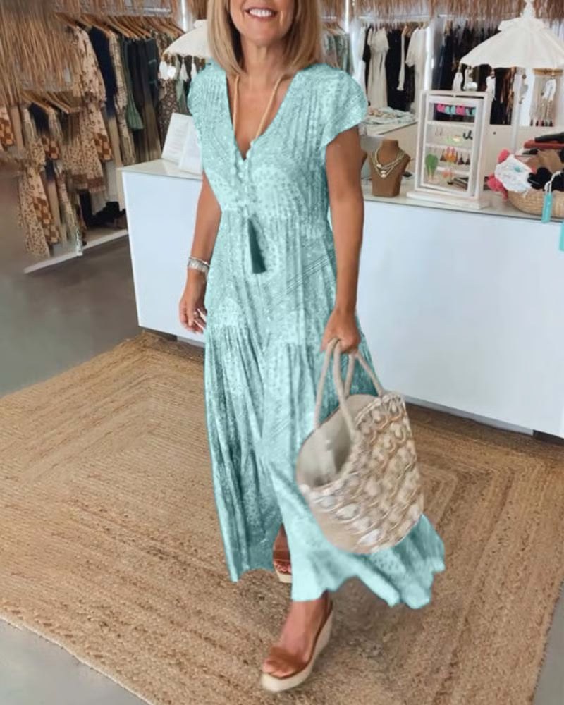 Charlotte™ Elegant V-Neck Dress in Blue