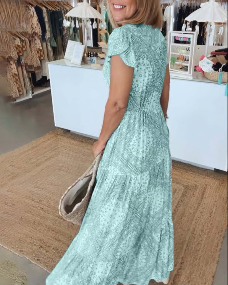 Charlotte™ Elegant V-Neck Dress in Blue
