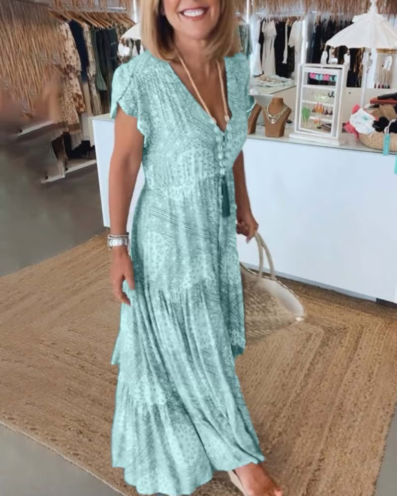 Charlotte™ Elegant V-Neck Dress in Blue