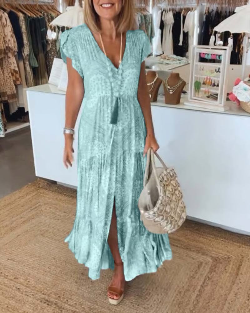 Charlotte™ Elegant V-Neck Dress in Blue