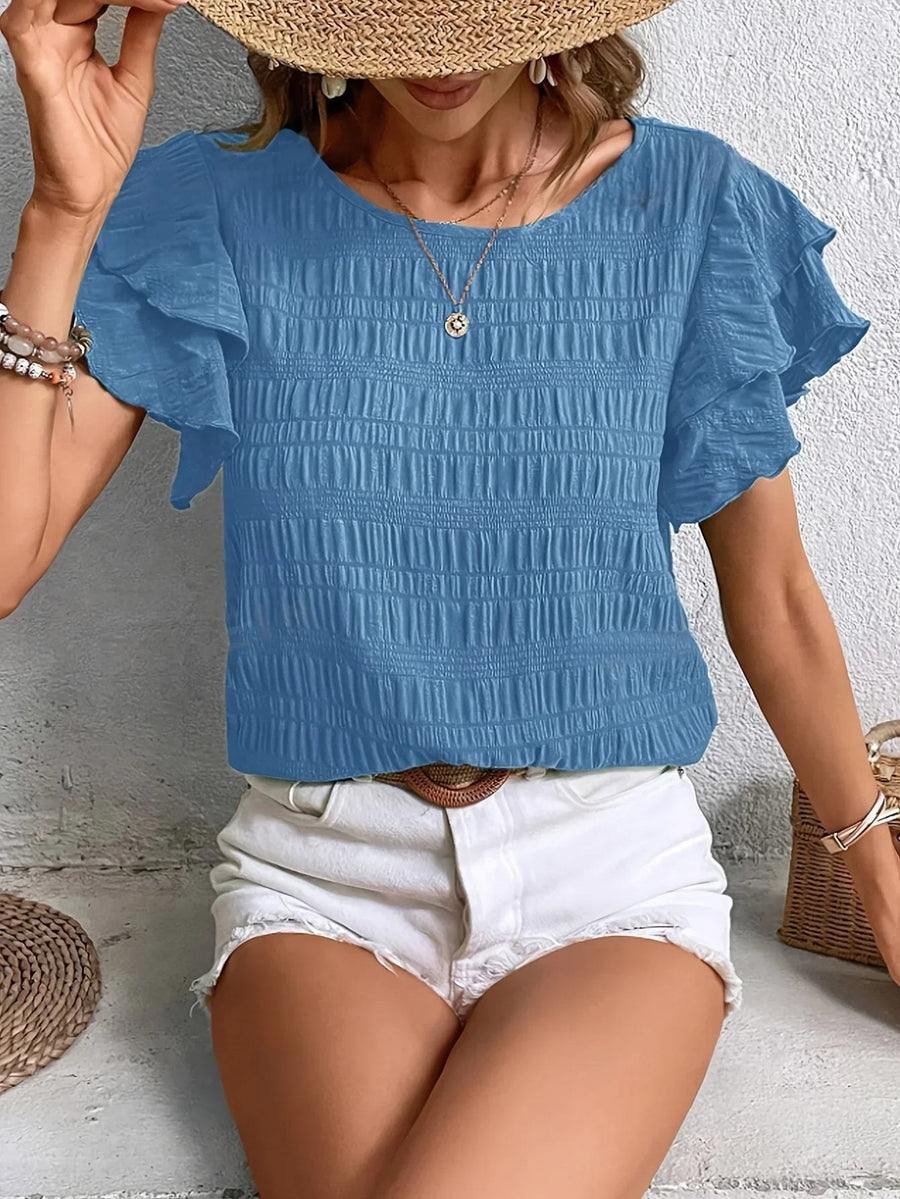 Charmaine™ Light & Breezy Blouse with Fun Ruffles in Blue