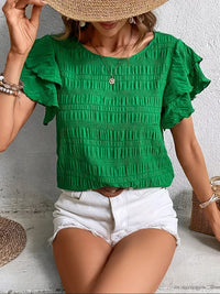 Charmaine™ Light & Breezy Blouse with Fun Ruffles in Green