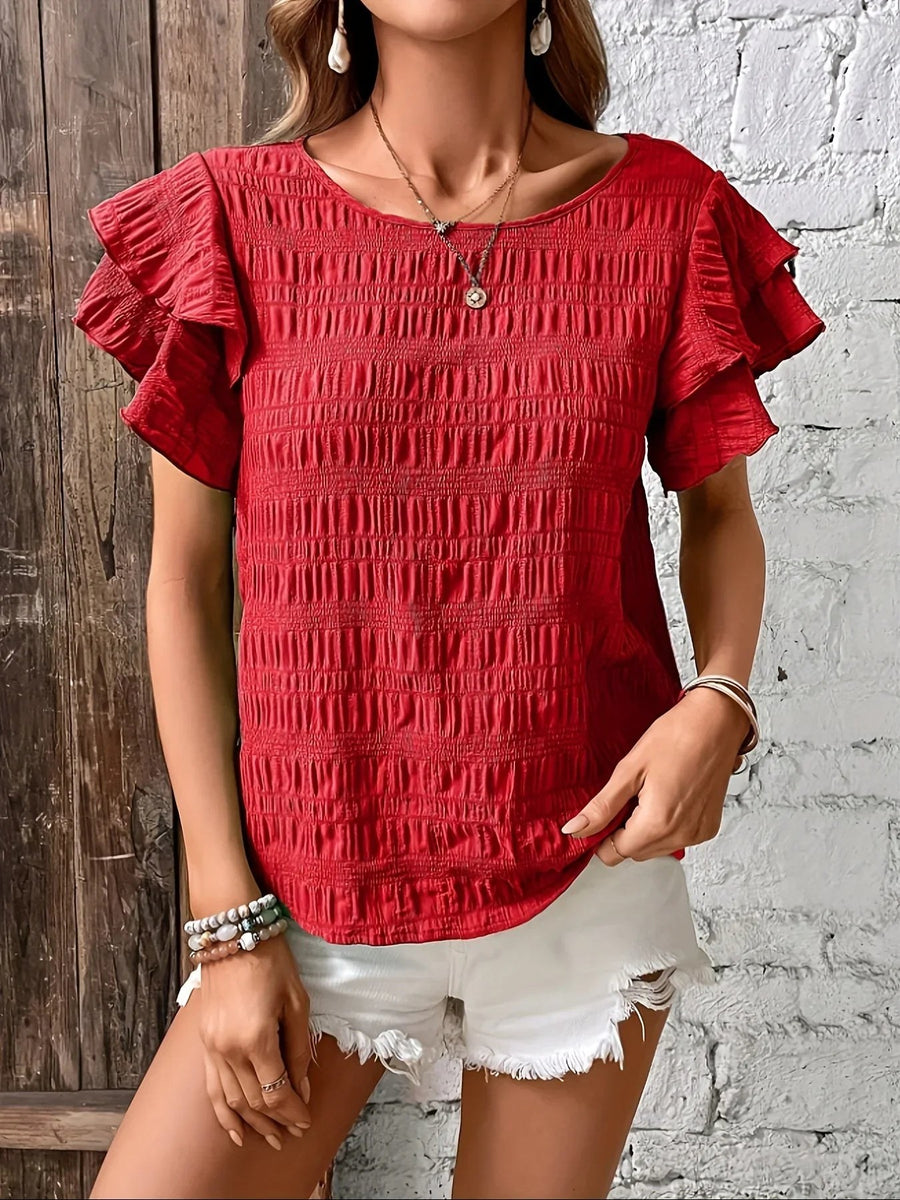 Charmaine™ Light & Breezy Blouse with Fun Ruffles in Navy Blue