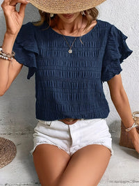 Charmaine™ Light & Breezy Blouse with Fun Ruffles in Navy Blue