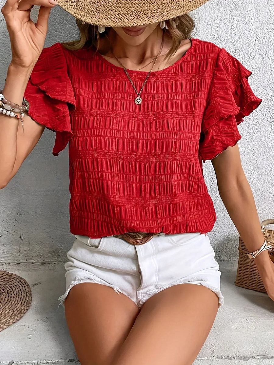 Charmaine™ Light & Breezy Blouse with Fun Ruffles in Red