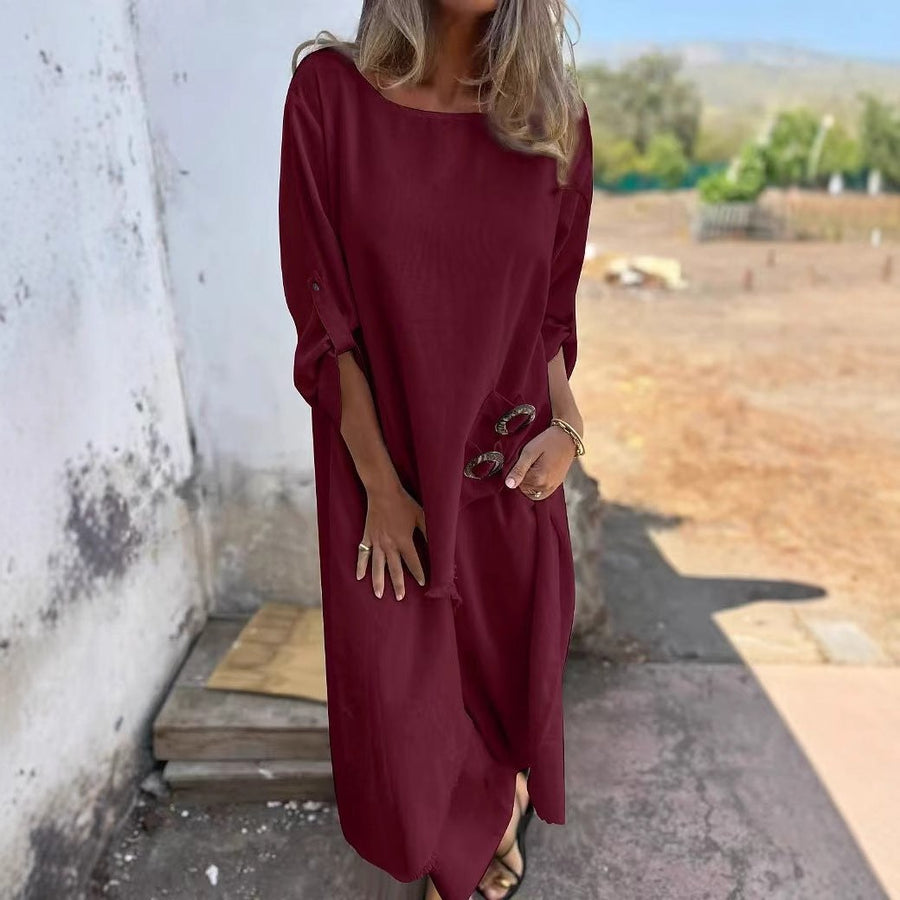 Chiara Casual Maxi Dress in Wine Red