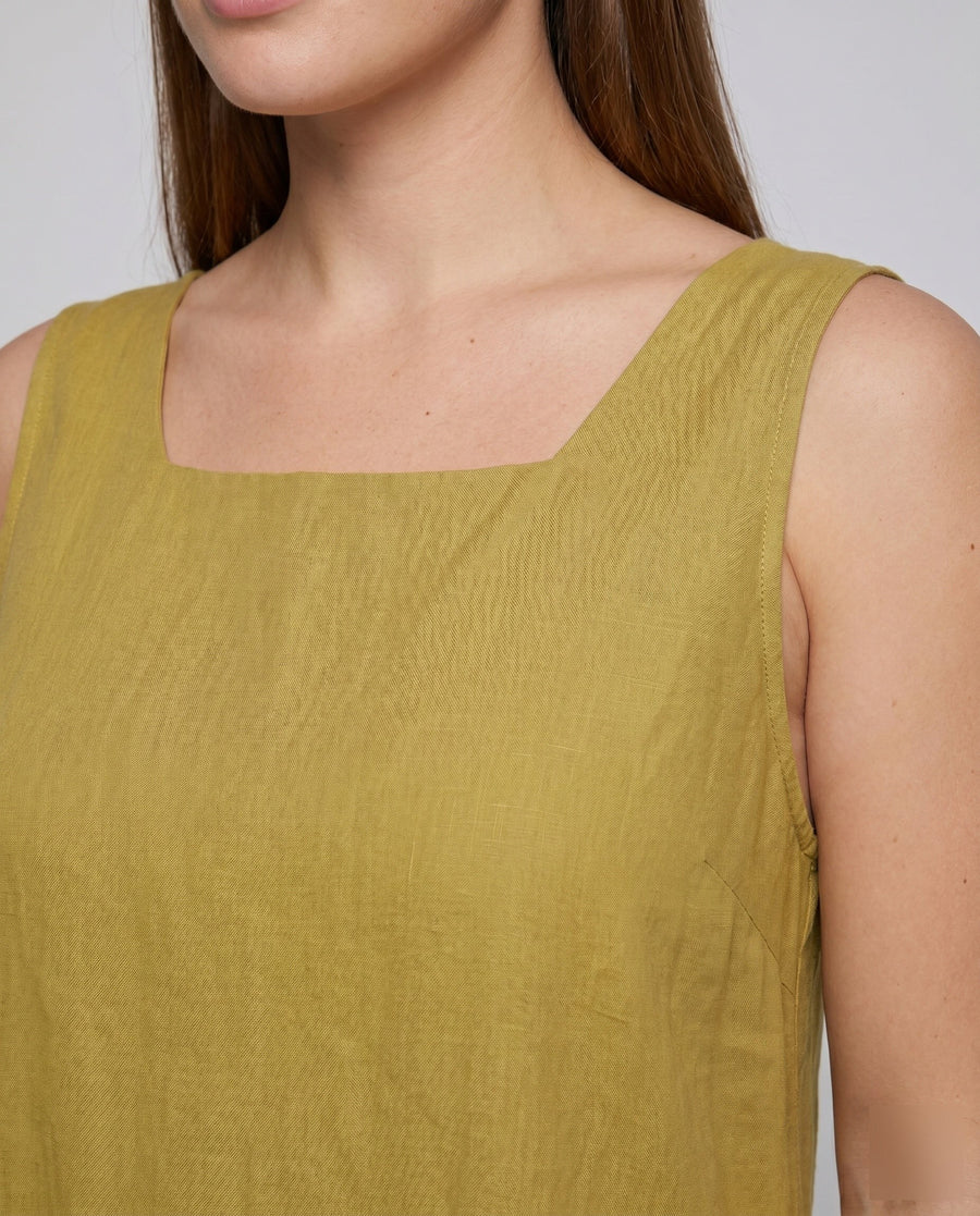 Chiara Elegant Linen Mini Dress with Pockets