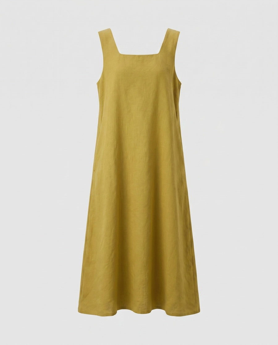 Chiara Elegant Linen Mini Dress with Pockets in Green