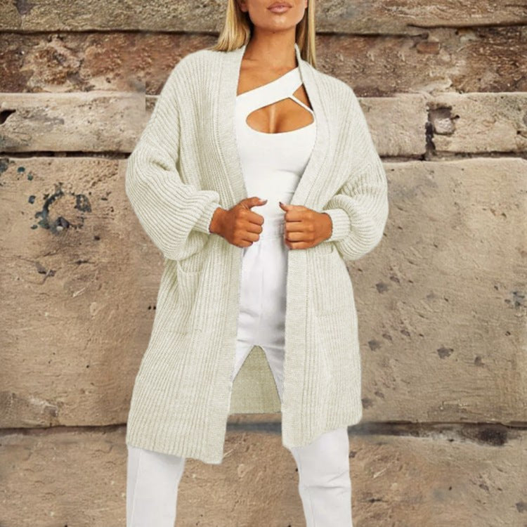 Chiara Knit Cardigan with Pockets in Beige