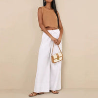 Chiara Linen Trousers with Elastic Waist and Pockets