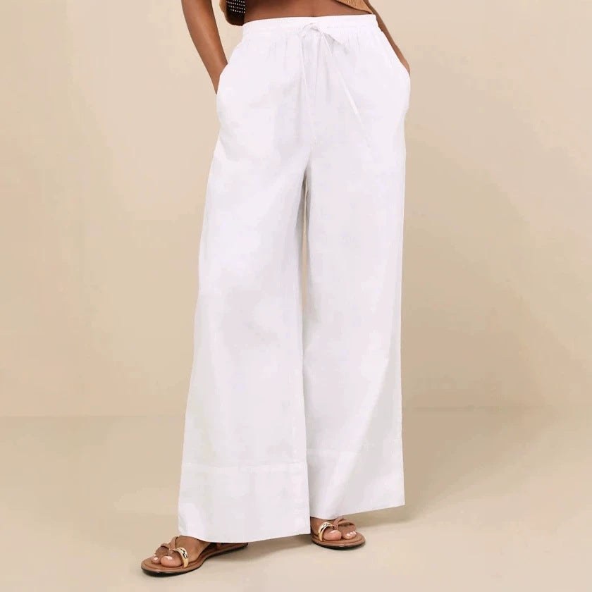 Chiara Linen Trousers with Elastic Waist and Pockets