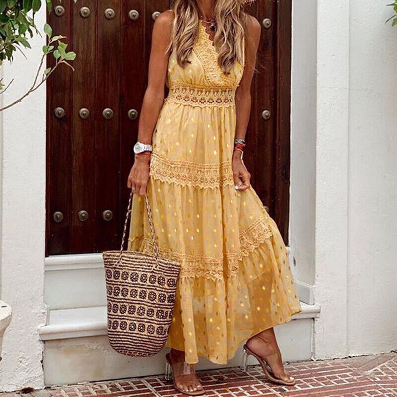 Clara Boho Lace Summer Dress in Yellow