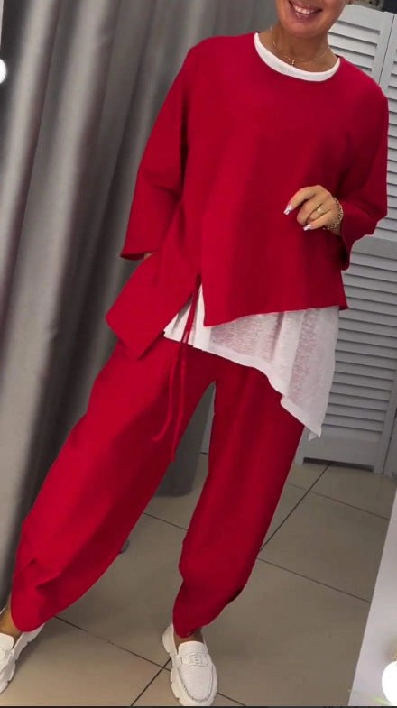 Clara Casual Two Piece Set in Red