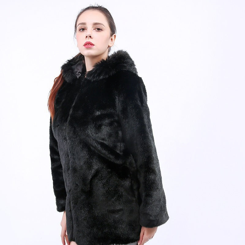 Clara Elegant Coat with Hood in Black