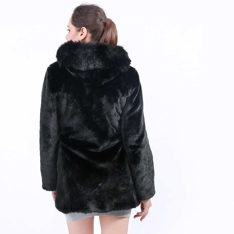 Clara Elegant Coat with Hood in Black